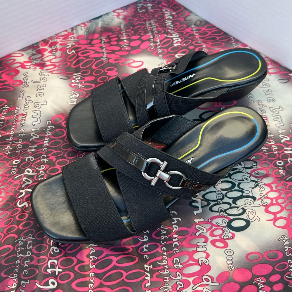 AirStep Blayer Stretch Black Open-Toe Slip-On Sandals Size 7 1/2
